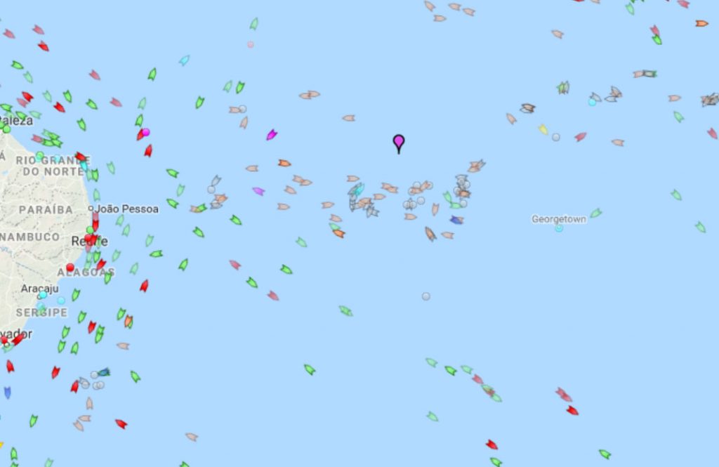 Última localização do Chang Rong 4, de outubro deste ano. Fonte: marinetraffic.com